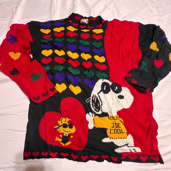 Snoopy & Friends Sweaters - Vintage Snoopy & Friends Joe Cool Sweater Womens Medium Rainbow Hearts 90s USA